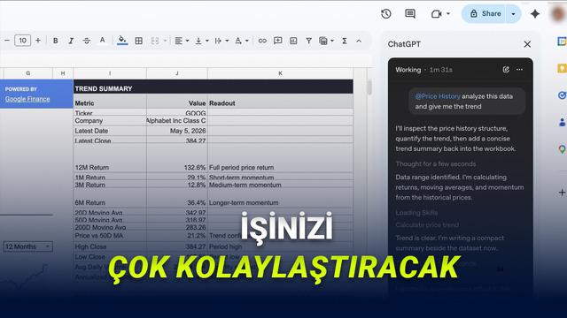 ChatGPT, Resmen Excel ve Google E-Tablolar'a Geldi